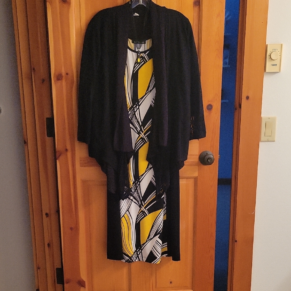 Black and Yellow Maxi Dress with Cardigan